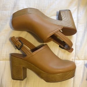 Camel Colored Heeled Clogs